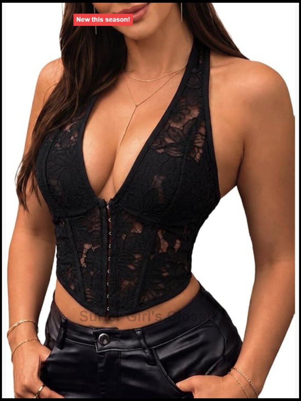 Women Lace Halter Corset Top Sleeveless Backless Bustier Adjustable